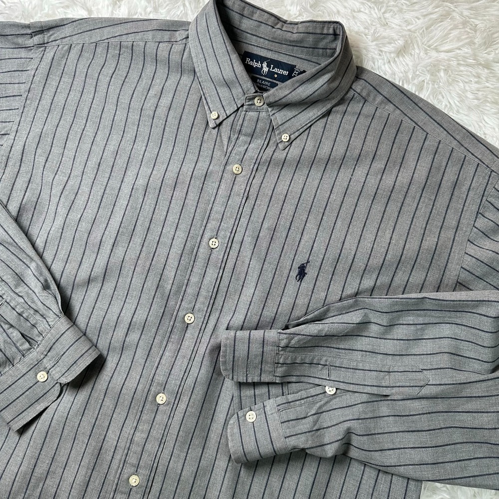 Ralph Lauren Blaire Men's XL Gray Striped Button Down Shirt 100% Cotton Classic